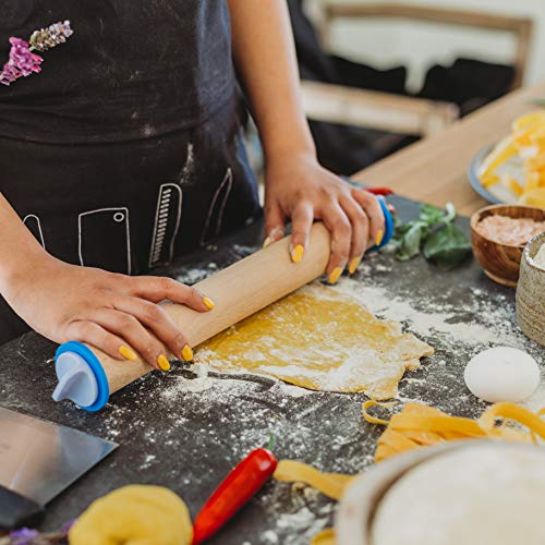  Adjustable Wood Rolling Pin Set – Rolling Pin With Thickness Rings – Cookie Rolling Pin - Pastry Cutter- Pasta Pizza Dough Fondant Roller – Best Rolling Pin - Baking Supplies - Dough Cutter