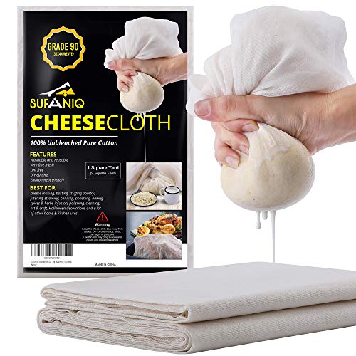  Cheesecloth, Grade 90 (9 Sq Feet), 100% Pure Cotton Reusable Cheese Cloths For Straining, Unbleached Ultra Fine Cheese Cloth Fabric, Premium Butter Muslin Cloth For Straining - (1 Sq Yard)