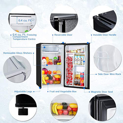  Compact Refrigerator Energy Star Single Door Fridge Mini Fridge With Freezer, 3.2 Cu.Ft ，Portable Reversible Refrigerator，Super Quiet, Small Refrigerator For Dorm, Bedroom