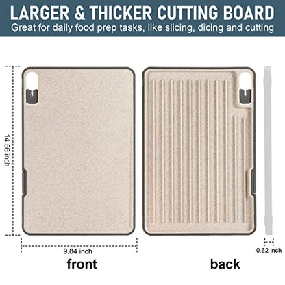  Plastic Cutting Boards For Kitchen With Ridge, Multifunctional Non Slip Upright Chopping Board With Juice Groove And Build In Sharpener Grater