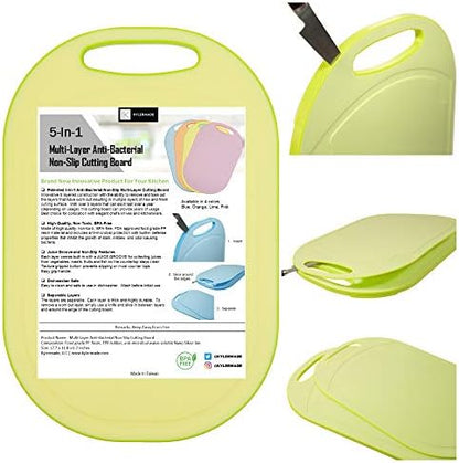  (5 Layers) Multi-Layer Non-Slip Cutting Board, Innovative 5 Layered Construction, 5 Kitchen Chopping Boards For Price Of 1, BPA Free, Non Porous, Dishwasher Safe, Juice Grooves (Blue)