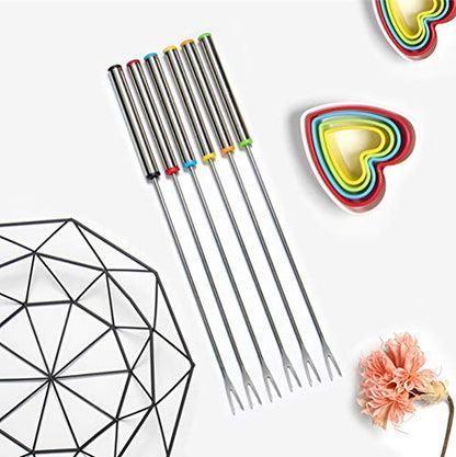  6 Pack Color Coding Cheese Fondue Forks, Stainless Steel Fruit Fondue Forks, 9.5 Inch