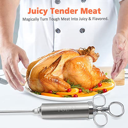  Meat Injector Syringe, Injector Marinades For Meats, Turkey, Brisket; Come With 3 Marinade Injector Needles; Meat Injectors For Smoking And BBQ, 2-OZ