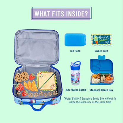 Kids Insulated Lunch Box Bag For Boys & Girls, Reusable Kids Lunch Box Is Perfect For Elementary, Ideal For Packing Hot Or Cold Snacks For School & Travel Bento Bags(Trains, Planes And Trucks)