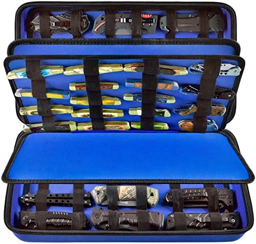  Knife Display Case For 66+ Pocket Knives. Folding Knife Holder, Butterfly Knives Storage Organizer, Knives Roll Collection Pouch Carrier Bag For Survival Tactical Outdoor For EDC Mini Knife (Box Only)