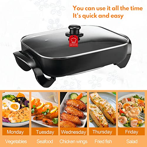  Black Electric Skillet With Tempered Glass Lid, 16 Inch, Non-Stick.