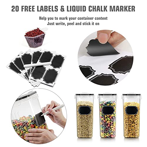  Cereal Storage Containers Set, Large BPA Free Plastic Airtight Food Storage Containers 4L /135.3oz For Cereal, Flour, Sugar, 6 Piece Set Cereal Dispensers With 20 Labels & Marker, Black