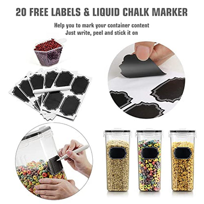  Cereal Storage Containers Set, Large BPA Free Plastic Airtight Food Storage Containers 4L /135.3oz For Cereal, Flour, Sugar, 6 Piece Set Cereal Dispensers With 20 Labels & Marker, Black
