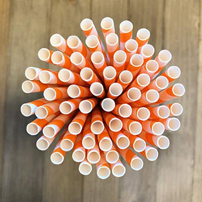  Stripe Paper Straws - Party Supply - Orange White - 7.75 Inches - Pack Of 100 - Outside The Box Papers Brand