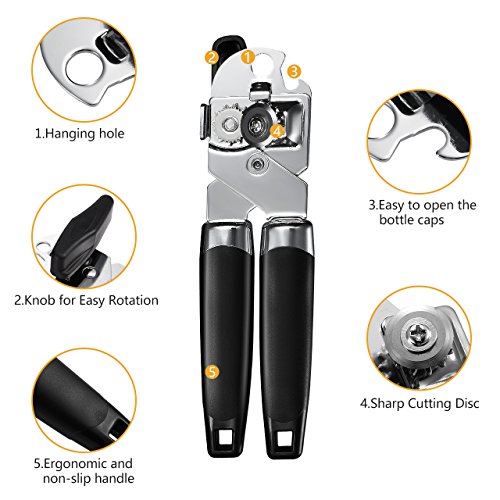  Can Opener Handheld Strongest Heaviest Duty, Manual Can Opener Ergonomic Designed Comfort Grips, Sharp Cutting Wheel For Smooth Edge Cut,with Large Turn Knob, Easy To Use