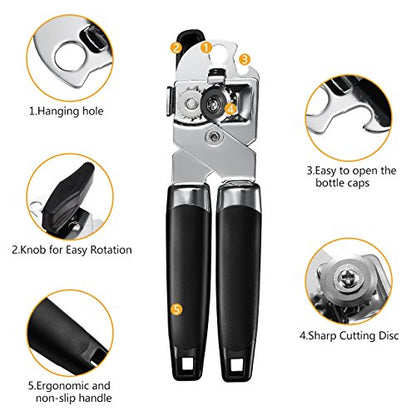  Can Opener Handheld Strongest Heaviest Duty, Manual Can Opener Ergonomic Designed Comfort Grips, Sharp Cutting Wheel For Smooth Edge Cut,with Large Turn Knob, Easy To Use