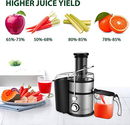  Centrifugal Juicer Machines, Juice Extractor With Extra Large 3inch Feed Chute, 304 Stainless Steel Filter, High Juice Yield For Fruits And Vegetables, Easy To Clean, 100% BPA-Free, 1200W Powerful, Dishwasher Safe, Included Brush