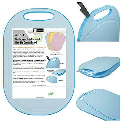  (5 Layers) Multi-Layer Non-Slip Cutting Board, Innovative 5 Layered Construction, 5 Kitchen Chopping Boards For Price Of 1, BPA Free, Non Porous, Dishwasher Safe, Juice Grooves (Blue)