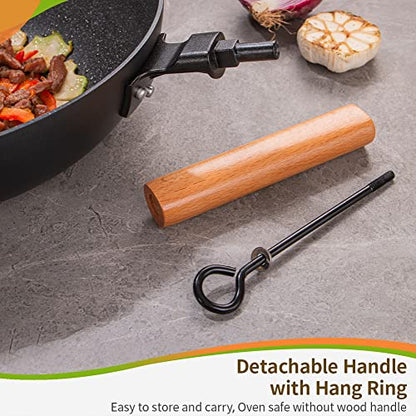 N/A Wok Stir Fry Pan With Lid, Nonstick Woks Pan 12 Inch, 100% PFOA-Free Coating, Non Stick Cooking Frying Pans With Detachable Wooden Handle, Induction Compatible, Black