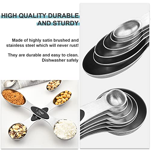  Measuring Spoons 9 Set, Stainless Steel Teaspoon Magnetic Measure Spoons, Dual Sided Kitchen Gadgets Fits In Spice Jars, Black