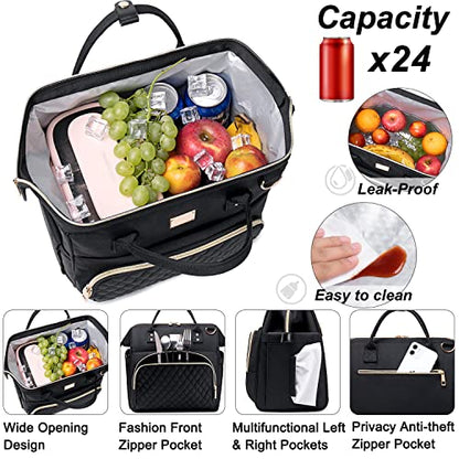  Women's Lunch Bag, Insulated Lunch Box Women For Work, Adults Large Lunch Tote, Leakproof Cooler Reusable Lunch Bag With Side Pockets & Shoulder Strap, Lunch Purse, Picnic Designer