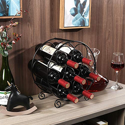  7 Bottles Freestanding Countertop Metal Wine Rack Small Wine Bottle Holders Stands, Black