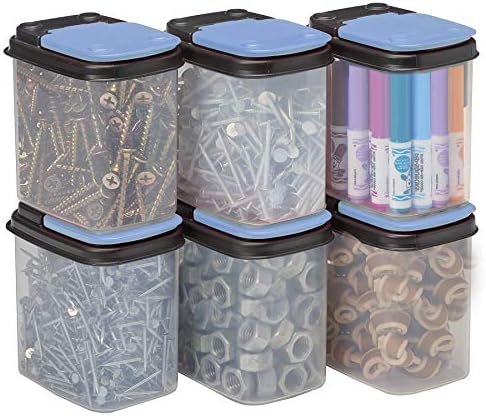  Bits & Bolts Stackable Plastic Storage Bins – Flip Top Organizer | Great For Food Storage, Pantry, Crafts, Toys, Small Hardware & More | Storage Containers With Blue Lids, 12 Pack