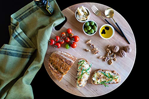  American Oak Wood Diameter 19 Inches Oversized Charcuterie Board | Large Cheese Board | Serving Board With Handle For Serving Cheeses, Meats, Crackers, And Wine | Unique Gift (Round Cutting Board)