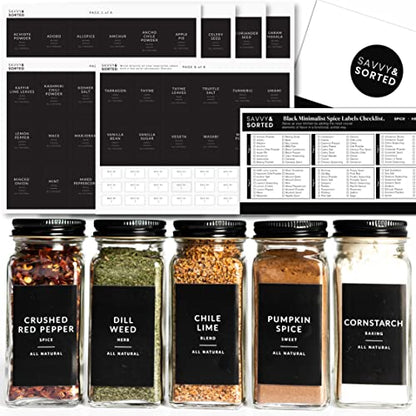  Black Spice Labels For Spice Jars | 148 Spice Jar Labels For Spice Containers | Spice Labels Stickers Preprinted | Spice Organizing Labels Herb Seasoning Kitchen Pantry Labels For Jars