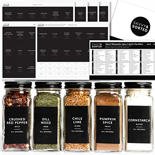  Black Spice Labels For Spice Jars | 148 Spice Jar Labels For Spice Containers | Spice Labels Stickers Preprinted | Spice Organizing Labels Herb Seasoning Kitchen Pantry Labels For Jars