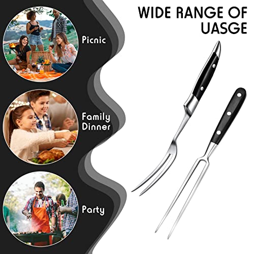  Arving Fork Meat Fork 2 Pieces Christmas Stainless Steel Serving Fork Cooking Fork With Wood Handle Classic Grill Fork With ABS Handle Xmas Black Kitchen Forks Barbecue BBQ Fork Carving Set, 12 Inch