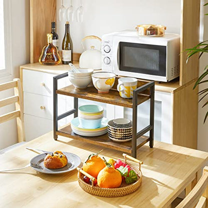  IBUYKE 2-Tier Spice Rack Industrial Counter Shelf Desktop Storage Organizer Standing Seasoning Rack For Countertop Kitchen Office Living Room Desktop Rustic Brown UTLJ002H
