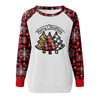  Pullover Sweatshirts For Women Fall Loose Tops Christmas Print Long Sleeve Sweatshirts Plus Size Pullover Top Streetwear