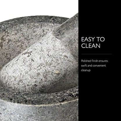 Cole & Mason 5.5-inch Granite Mortar & Pestle - Unpolished Stone Mortar & Pestle For Kitchen - Large Grinding Bowl For Herbs And Spices - Grey, 4 Pounds