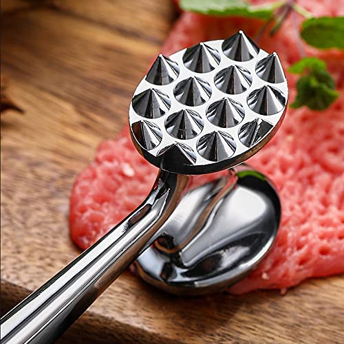  Meat Tenderizer Hammer Mallet Tool For Pounding Beef, Steak, Chicken, Pork, Stainless Steel Double-sided Meat Hammer Kitchen Tool (Silver)