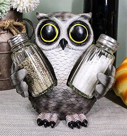  Whimsical Owlet Baby Owl With Big Round Eyes Glass Salt And Pepper Shakers Holder Display Figurine Set 6" Tall Wildlife Whispering Forest Spirit Nocturnal Birds Sculpture Home Decor Accent