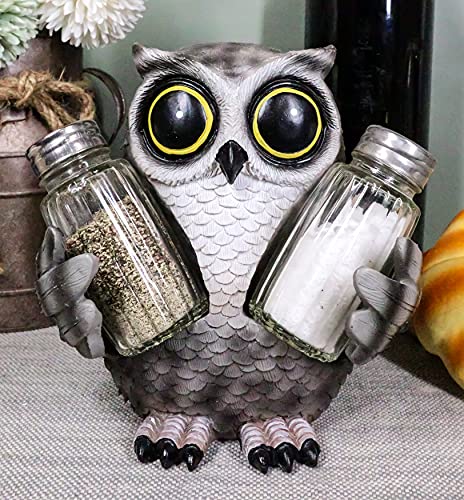  Whimsical Owlet Baby Owl With Big Round Eyes Glass Salt And Pepper Shakers Holder Display Figurine Set 6" Tall Wildlife Whispering Forest Spirit Nocturnal Birds Sculpture Home Decor Accent