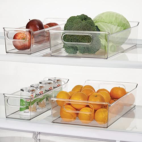  MDesign Small Plastic Kitchen Storage Container Bins With Handles -Organization In Pantry, Cabinet, Refrigerator Or Freezer Shelves - Food Organizer For Fruit, Yogurt, Squeeze Pouches - Clear