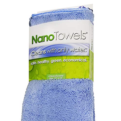  Cleaning Cloths Cleans With Only Water - Wipes Away Dust, Spills & Grime Instantly Without Chemicals Paper Or Microfiber Supplies. Kitchen, Bathroom, Window, Glass 14x14” 4-Pack Nano Blue