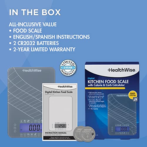  Digital Kitchen Food Scale With Calorie & Carb Calculator Tempered Glass | Precision Measurements | Unit Conversions: Oz, Lbs, G, Ml | 14 Pre-Set Foods, Gray (59-106)
