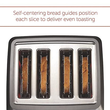  Olf Gourmet 4-Slice Extra-Wide Slot Toaster With Shade Selector, Bagel And Defrost Settings, Red Knob, Stainless Steel (WGTR154S)