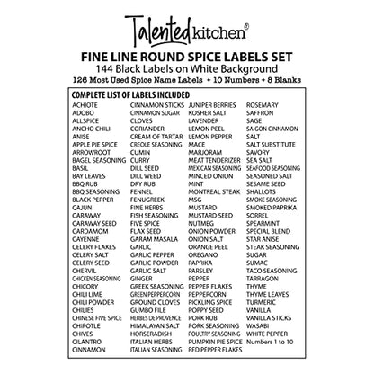  144 Spice Labels Stickers, White Spice Jar Labels Preprinted For Spice Jar Lids, Seasoning Herbs Spice Rack Organization, Water Resistant, Black Minimalist (Round 1.5 In)