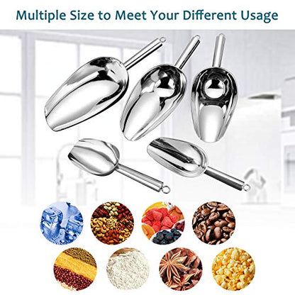  8 Ounce Ice Scoop Set Of 2, E-far Stainless Steel Scoops For Ice Cube/Candy/Flour/Sugar, Metal Utility Scoops For Party, Baking, Kitchen Pantry, Rust Free & Dishwasher Safe