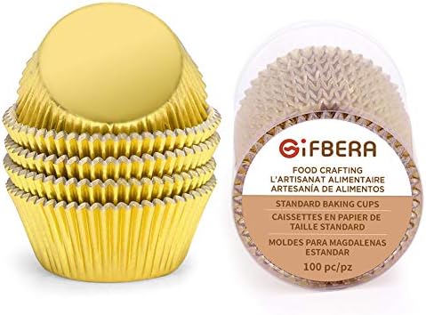  Fbera Gold Foil Muffin Cupcake Liners/Baking Cups Standard Size, 100-Count