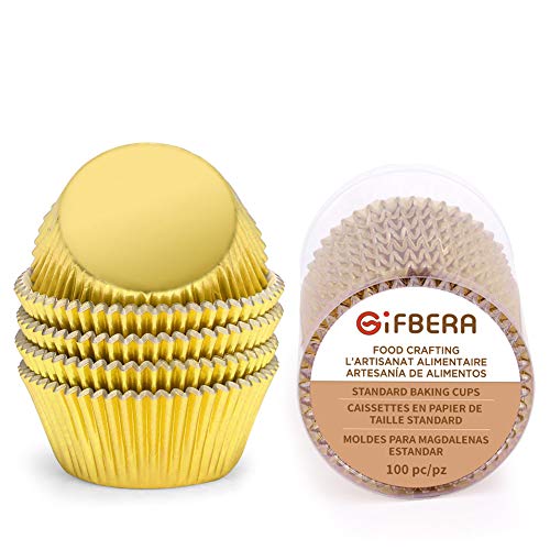  Fbera Gold Foil Muffin Cupcake Liners/Baking Cups Standard Size, 100-Count
