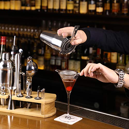  24-Piece Cocktail Shaker Bartender Kit With Stand, 24 Oz Martini Shaker, Mixing Spoon, Muddler, Measuring Jigger, Lemon Squeez, Tongs, Corkscrew, Liquor Pourers And More Professional Bar Tools
