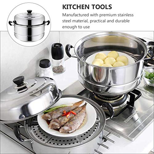  Chinese Steamer Basket Stainless Steel Steam Pot Double Layered Food Steamer Stockpot Soup Pot Boiler Cookware Pot Sauce Pot Pan Set With Lid (30cm) Dumpling Steamer