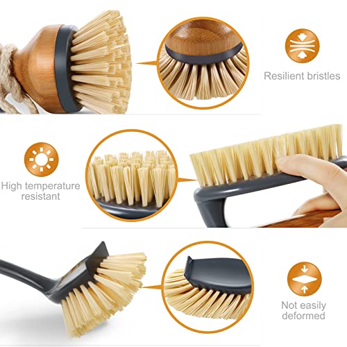  3-Pack Natural Bamboo Dish Brush, ECO Friendly Dish Brush Set With Bamboo Handle, Kitchen Cleaning Brush Scrub Brush For Dishes Pots Pans Kitchen Sink Cleaning
