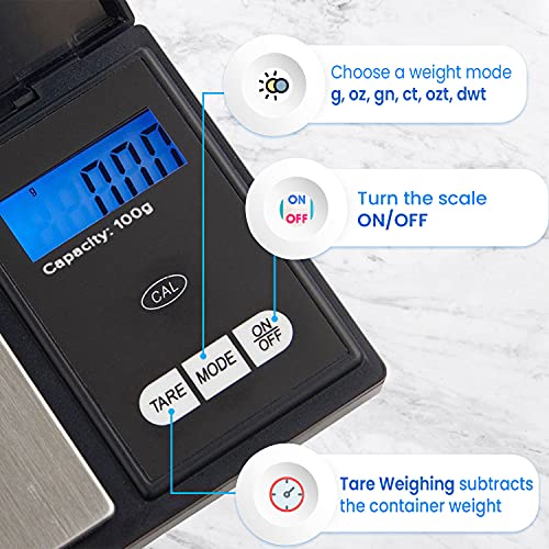  Professional Mini Jewellery Digital Pocket Scale 100 X 0.01g - Black