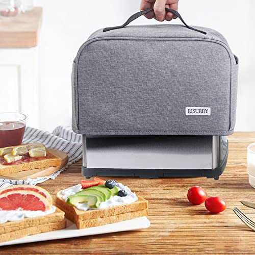  Toaster Dust Cover With 2 Pockets And Top Handle, Compatible With Cuisinart 2 Slice Toaster, Dust And Fingerprint Protection, Machine Washable, Grey