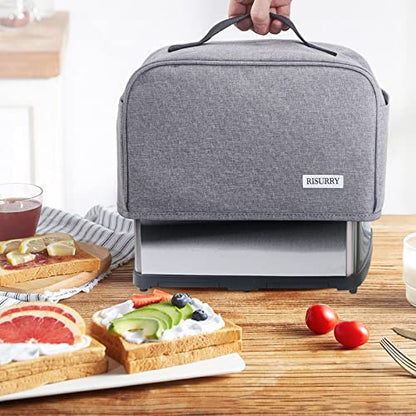  Toaster Dust Cover With 2 Pockets And Top Handle, Compatible With Cuisinart 2 Slice Toaster, Dust And Fingerprint Protection, Machine Washable, Grey