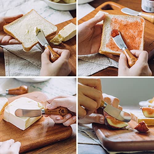  Vertical Cheese Knife Set Cute Standing Butter Knife Food Grade 420 Stainless Steel Cheese Spreader Knives Butter Spreader With Wooden Handle For Fruit, Picnic,Charcuterie , Party, 4.7 Inch, 4 Pieces (4 Pack)