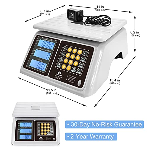  Food Scale, Price Computing Scale, IPX7 Waterproof, 66lbs Capacity, White Backlight LCD, Rechargeable Commercial Meat Produce Weight Scale For Farmers Market And Seafood