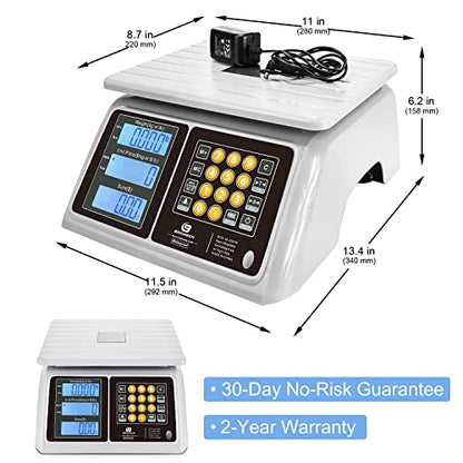  Food Scale, Price Computing Scale, IPX7 Waterproof, 66lbs Capacity, White Backlight LCD, Rechargeable Commercial Meat Produce Weight Scale For Farmers Market And Seafood
