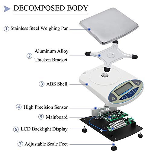  Lab Scale 20kgx0.1g Digital Precision Scale Electronic Balance Laboratory Weighing Industrial Scale Kitchen Counting Scale Scientific Scale Calibrated (20kg, 0.1g)